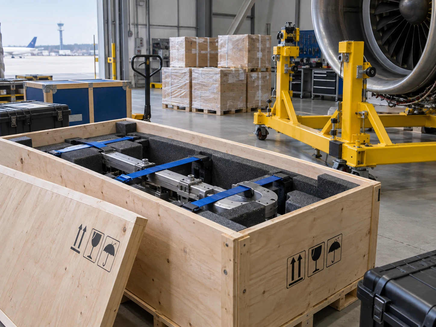 Aviation tooling prepared for international shipment